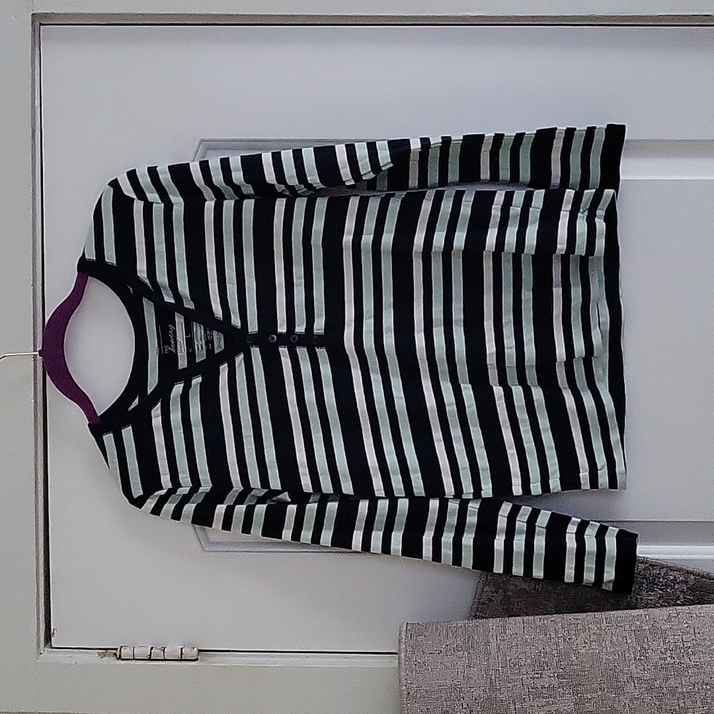 Gap, Size large, super soft Henley, teal and white striped long sleeve
